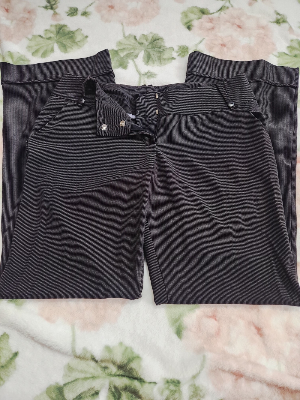 Black Pinstripe Wide-Leg Dress Pants